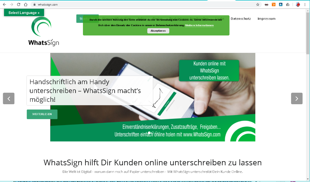 WhatsSign WebSite aus 2019